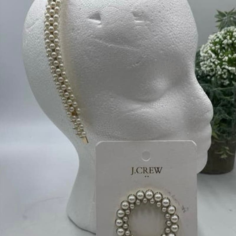 J. Crew Faux Pearl Headband and Faux Pearl Round Barrette Hair‎ 24.50 Bundle New